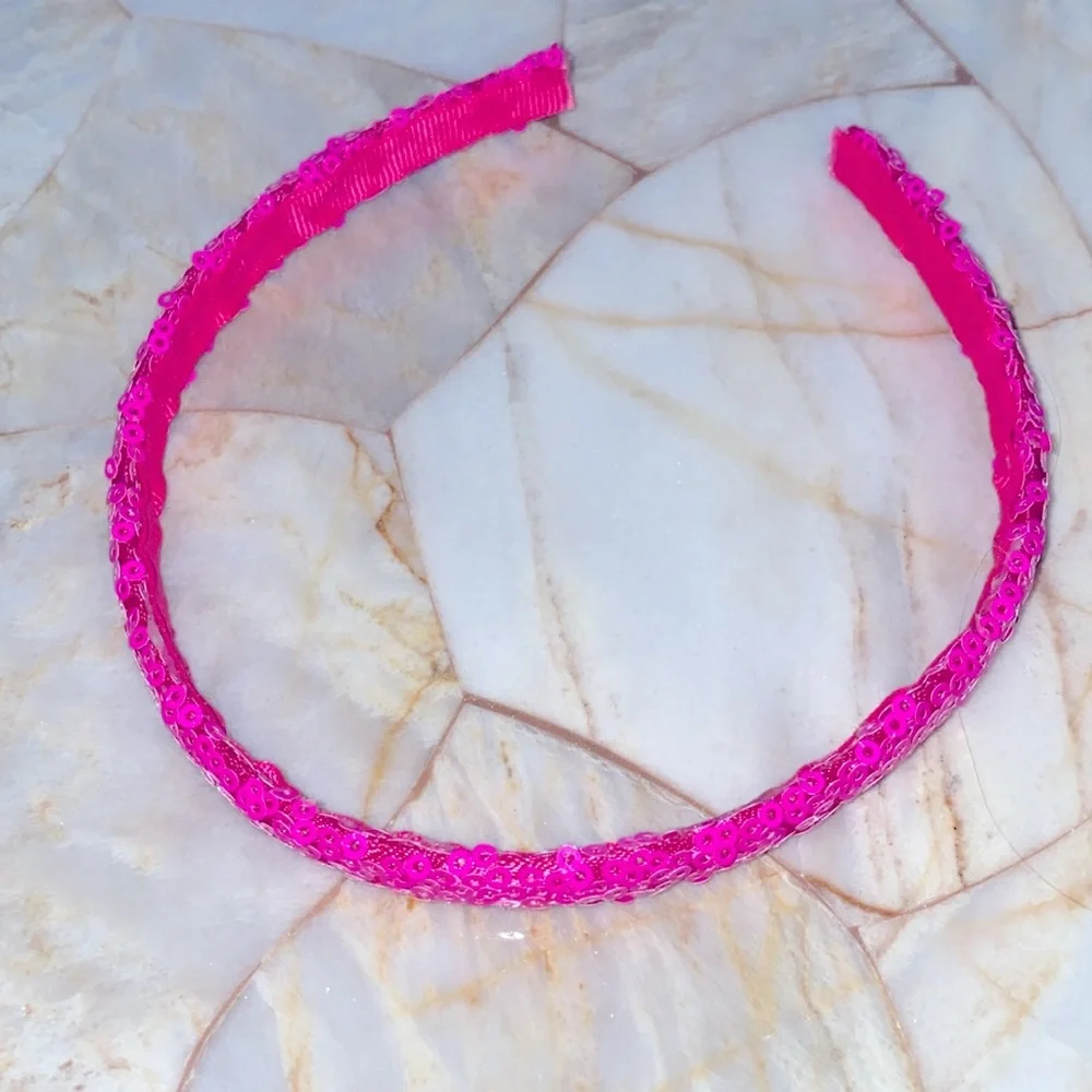 Pink Sequin Thin Headband Shimmering Hair Accessory Hot Pink Sparkle